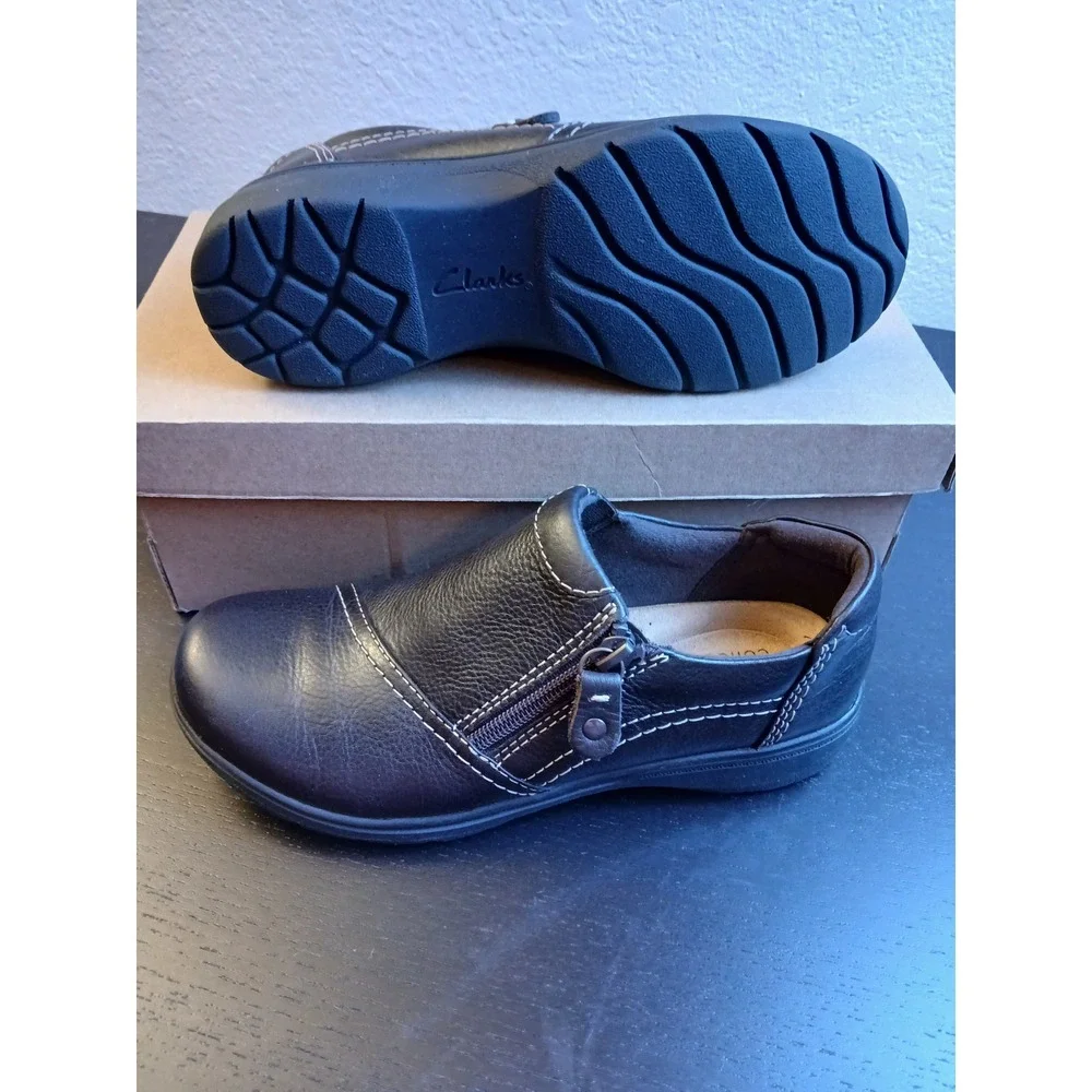 Clarks Collection Black Leather Zip Loafers Womens 6.5 M 261750534040 Comfort